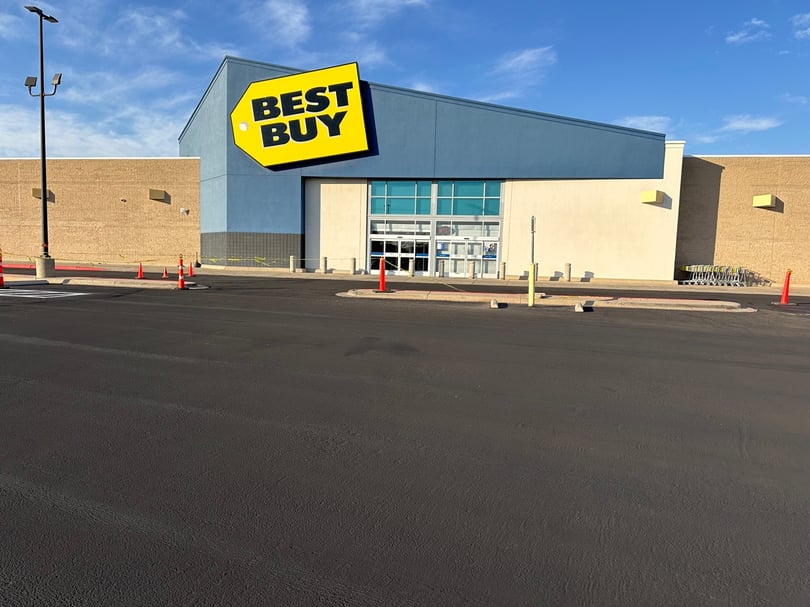 Best Buy store with fresh micropaved parking lot
