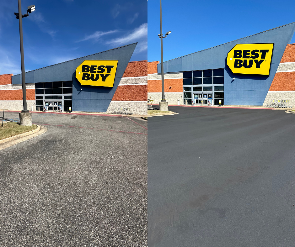 Paved lot for Best Buy store before and after side by side image