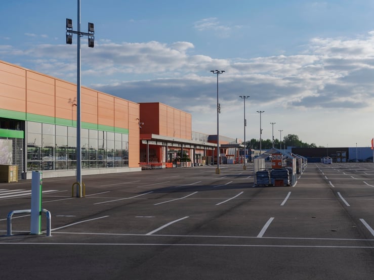 Empty parking lot national retail building