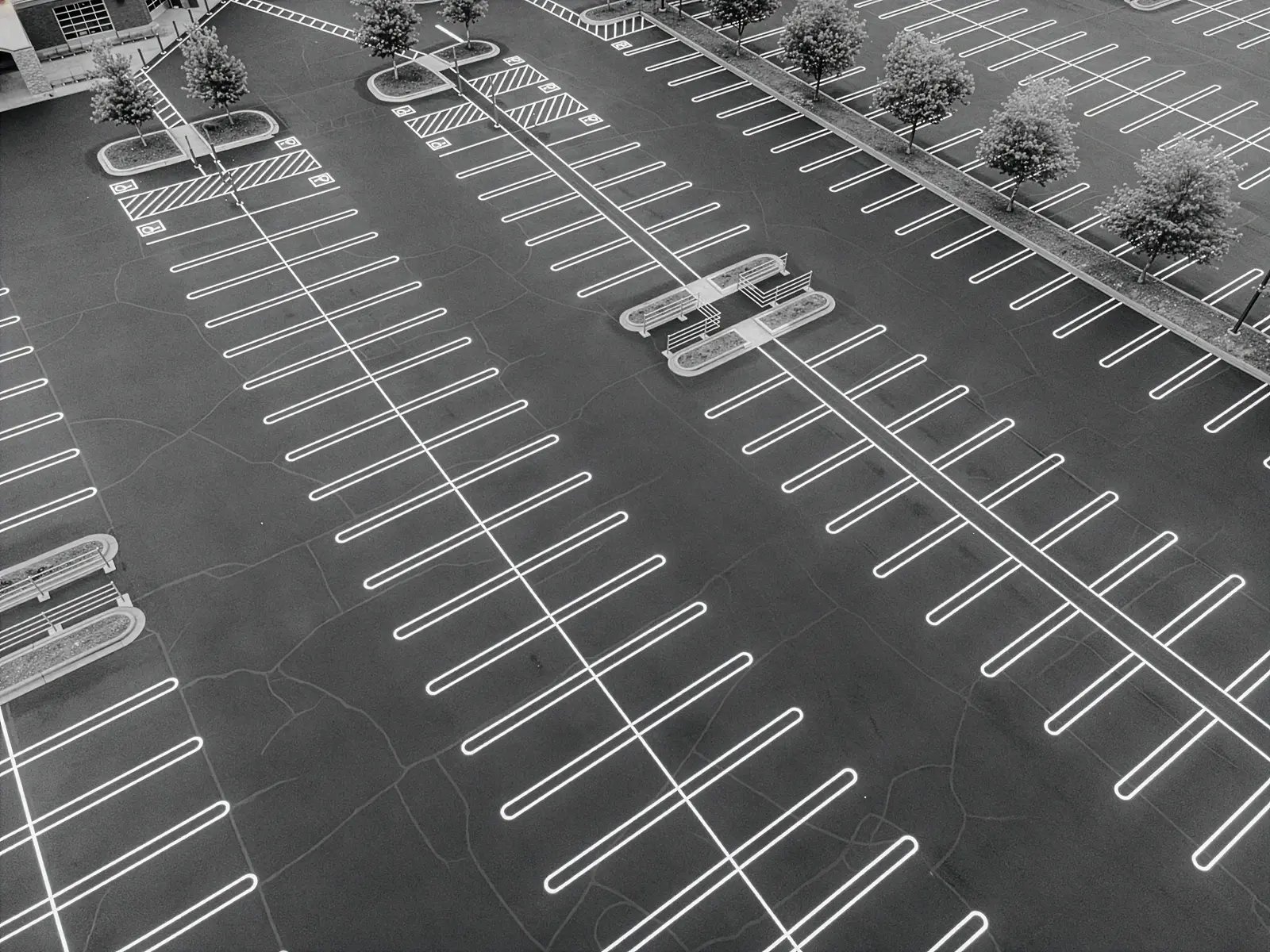 Overhead shot of parking lot with fresh lines
