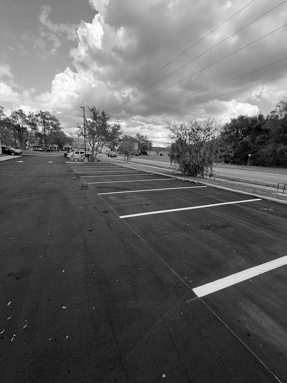 Parking lot with fresh parking spot lines